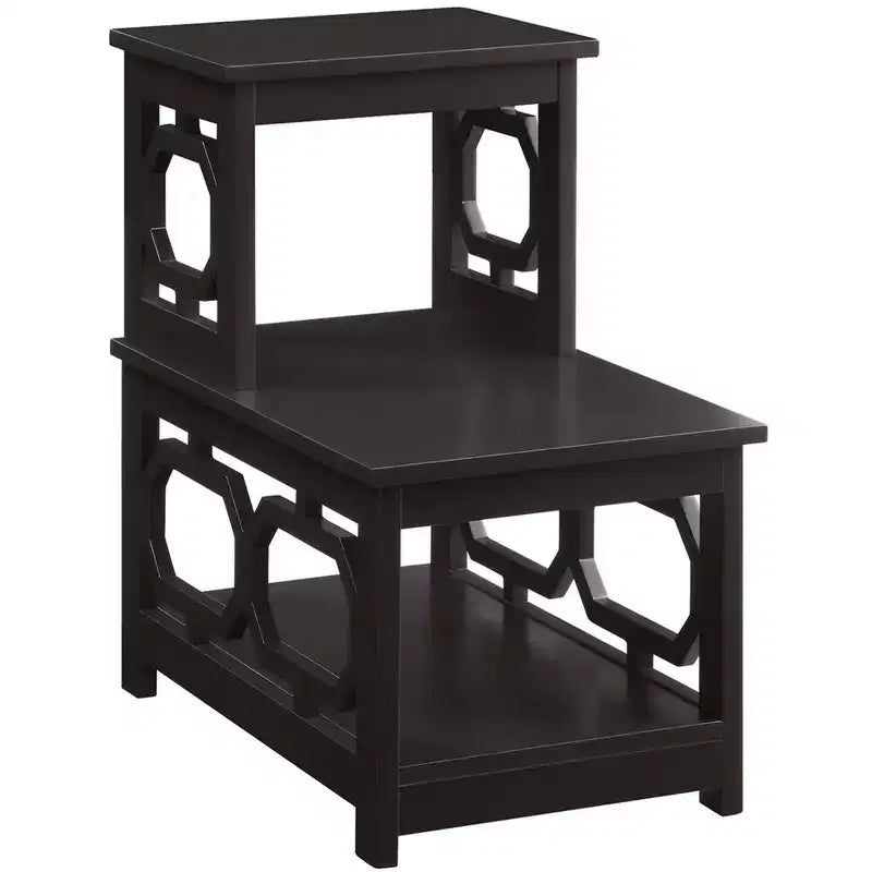 Table d'appoint à 2 niveaux avec cadre en L et trois étagères de rangement – 60,3 cm H x 60,3 cm L x 35,6 cm P, Espresso