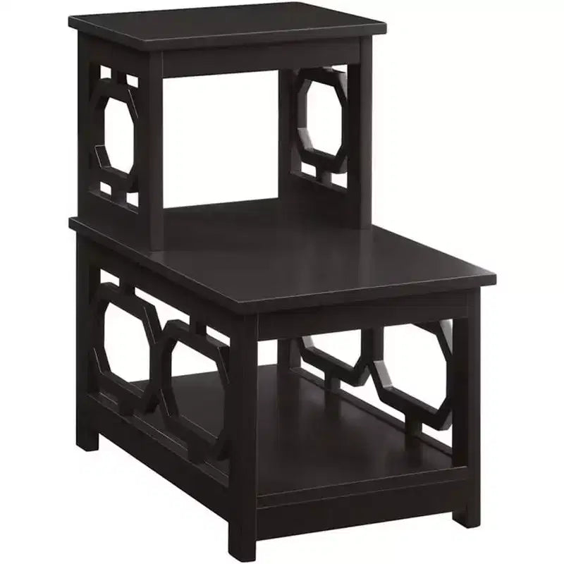 Table d'appoint à 2 niveaux avec cadre en L et trois étagères de rangement – 60,3 cm H x 60,3 cm L x 35,6 cm P, Espresso