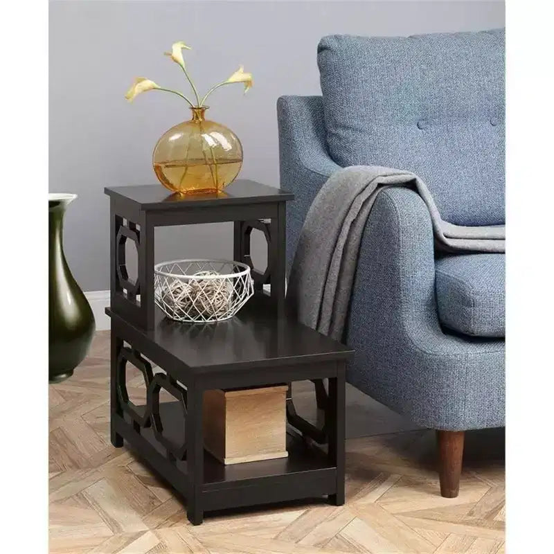 Table d'appoint à 2 niveaux avec cadre en L et trois étagères de rangement – 60,3 cm H x 60,3 cm L x 35,6 cm P, Espresso