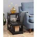 Table d'appoint à 2 niveaux avec cadre en L et trois étagères de rangement – 60,3 cm H x 60,3 cm L x 35,6 cm P, Espresso