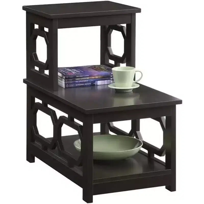 Table d'appoint à 2 niveaux avec cadre en L et trois étagères de rangement – 60,3 cm H x 60,3 cm L x 35,6 cm P, Espresso