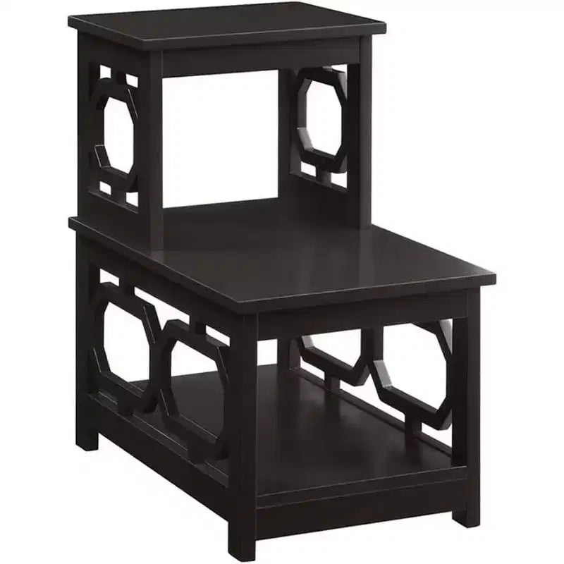 Table d'appoint à 2 niveaux avec cadre en L et trois étagères de rangement – 60,3 cm H x 60,3 cm L x 35,6 cm P, Espresso