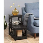 Table d'appoint à 2 niveaux avec cadre en L et trois étagères de rangement – 60,3 cm H x 60,3 cm L x 35,6 cm P, Espresso