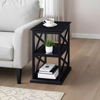 HomeStock Belmont Chairside End Table with Shelves Stylish Double X Frame Three-Tier Storage Accent Table for Transitional Home Dcor