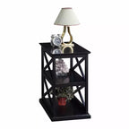Table d'appoint avec cadre en double X et trois étagères – 63,5 cm H x 35,5 cm l x 61 cm P, Noir
