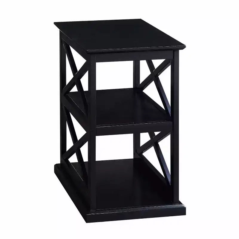Table d'appoint avec cadre en double X et trois étagères – 63,5 cm H x 35,5 cm l x 61 cm P, Noir