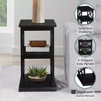 Table d'appoint avec cadre en double X et trois étagères – 63,5 cm H x 35,5 cm l x 61 cm P, Noir