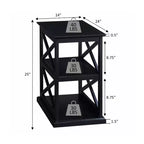 Table d'appoint avec cadre en double X et trois étagères – 63,5 cm H x 35,5 cm l x 61 cm P, Noir