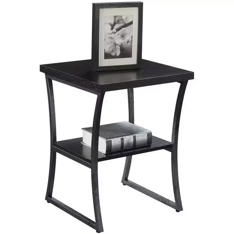 Table d'appoint en métal à trois niveaux avec cadre en croix – 60,3 cm H x 45,1 cm L x 45,1 cm P, Espresso/Gris ardoise