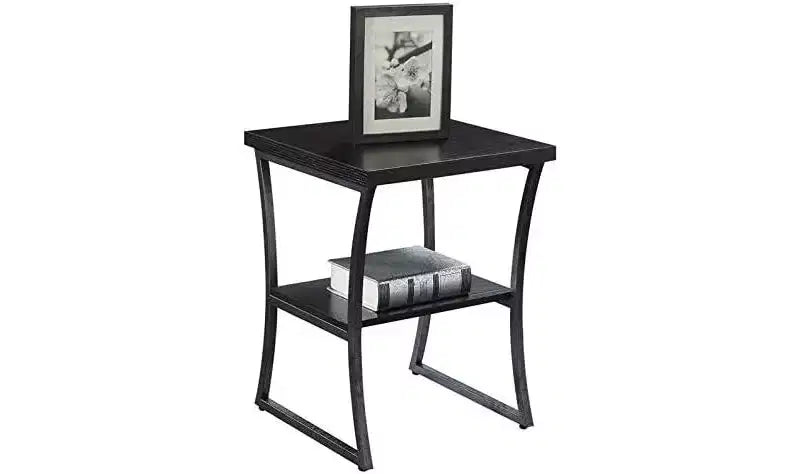 Table d'appoint en métal à trois niveaux avec cadre en croix – 60,3 cm H x 45,1 cm L x 45,1 cm P, Espresso/Gris ardoise