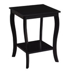 Table d'appoint carrée en bois avec étagères ouvertes à deux niveaux – 61 cm H x 46 cm L x 46 cm P, Noir