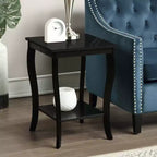 Table d'appoint carrée en bois avec étagères ouvertes à deux niveaux – 61 cm H x 46 cm L x 46 cm P, Noir