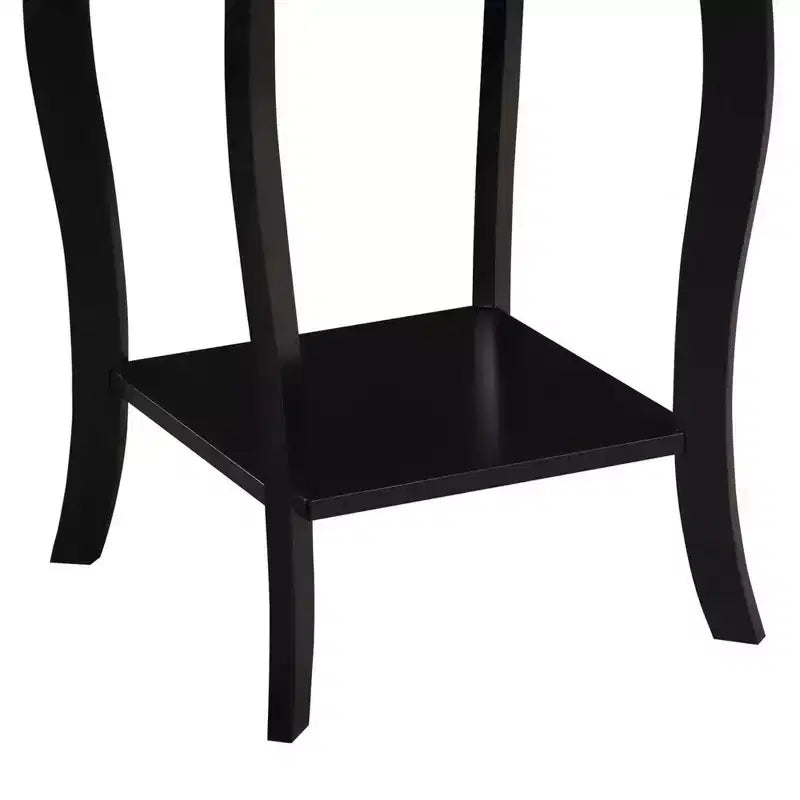 Table d'appoint carrée en bois avec étagères ouvertes à deux niveaux – 61 cm H x 46 cm L x 46 cm P, Noir