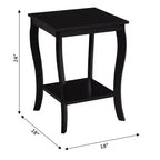 Table d'appoint carrée en bois avec étagères ouvertes à deux niveaux – 61 cm H x 46 cm L x 46 cm P, Noir