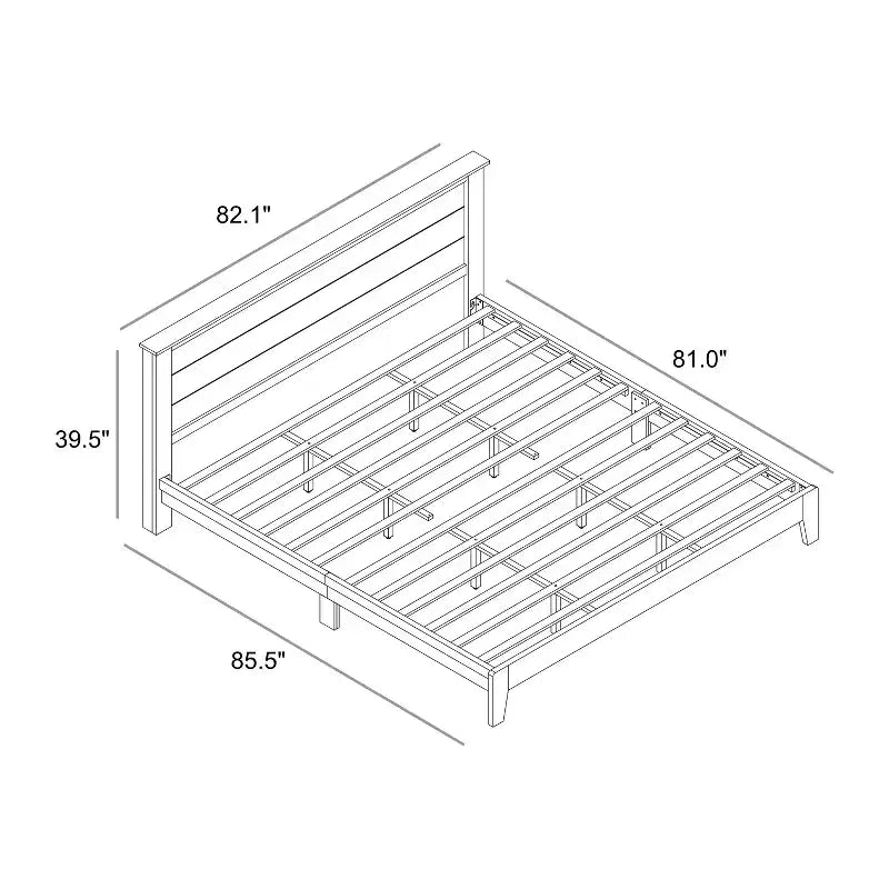 Lit plateforme King Size avec tête de lit et sommier à lattes LVL – 217,3 cm P x 208,6 cm L x 100,5 cm H, Chêne noueux