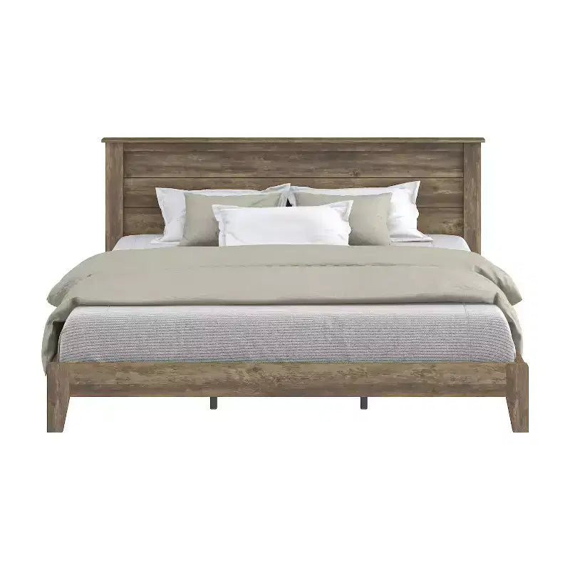Lit plateforme King Size avec tête de lit et sommier à lattes LVL – 217,3 cm P x 208,6 cm L x 100,5 cm H, Chêne noueux