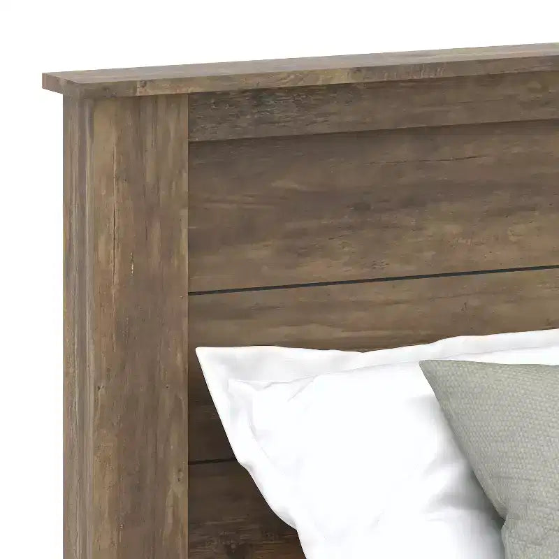 Lit plateforme King Size avec tête de lit et sommier à lattes LVL – 217,3 cm P x 208,6 cm L x 100,5 cm H, Chêne noueux