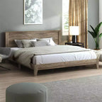Lit plateforme King Size avec tête de lit et sommier à lattes LVL – 217,3 cm P x 208,6 cm L x 100,5 cm H, Chêne noueux