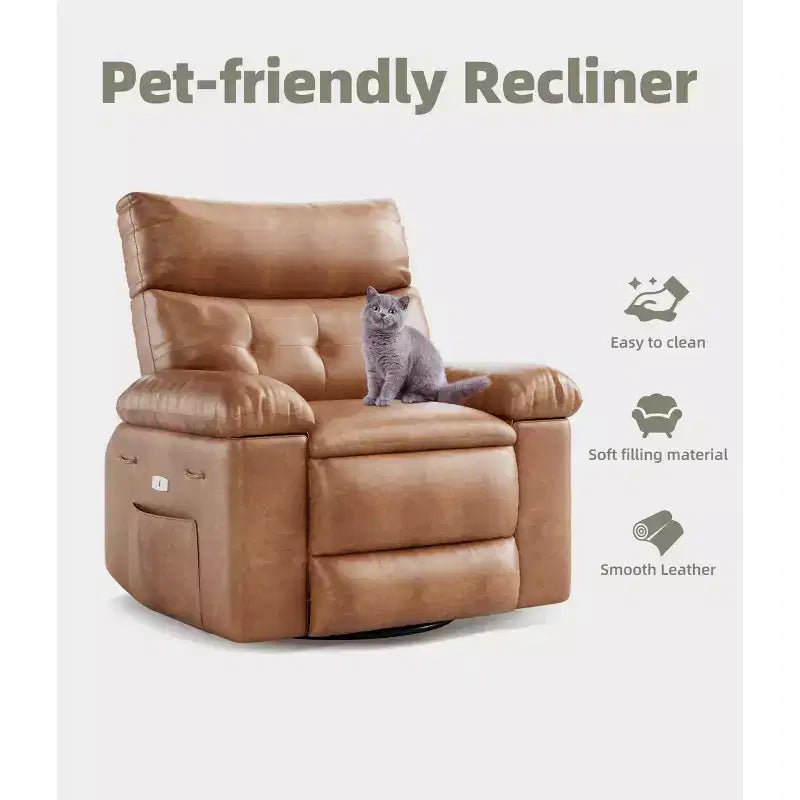 Fauteuil inclinable, pivotant et berçant extra-large avec massage et inclinaison électrique – Largeur du siège 68 cm, capacité 180 kg