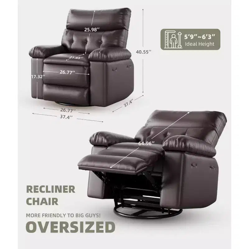 Fauteuil inclinable, pivotant et berçant extra-large avec massage et inclinaison électrique – Largeur du siège 68 cm, capacité 180 kg