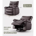 Fauteuil inclinable, pivotant et berçant extra-large avec massage et inclinaison électrique – Largeur du siège 68 cm, capacité 180 kg