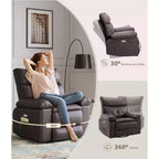 Fauteuil inclinable, pivotant et berçant extra-large avec massage et inclinaison électrique – Largeur du siège 68 cm, capacité 180 kg