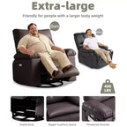 Fauteuil inclinable, pivotant et berçant extra-large avec massage et inclinaison électrique – Largeur du siège 68 cm, capacité 180 kg