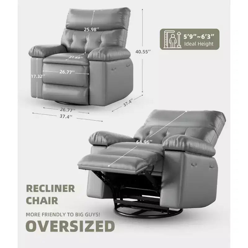 Fauteuil inclinable, pivotant et berçant extra-large avec massage et inclinaison électrique – Largeur du siège 68 cm, capacité 180 kg