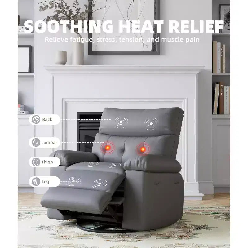 Fauteuil inclinable, pivotant et berçant extra-large avec massage et inclinaison électrique – Largeur du siège 68 cm, capacité 180 kg