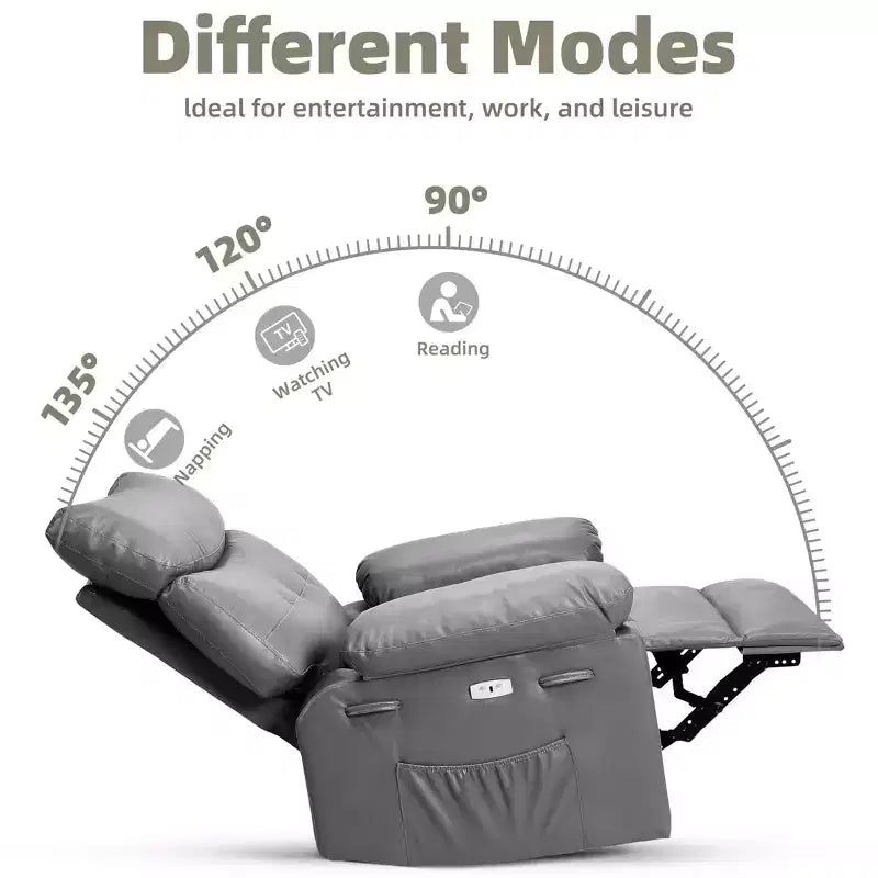 Fauteuil inclinable, pivotant et berçant extra-large avec massage et inclinaison électrique – Largeur du siège 68 cm, capacité 180 kg