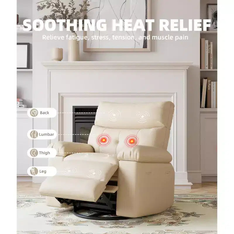 Fauteuil inclinable, pivotant et berçant extra-large avec massage et inclinaison électrique – Largeur du siège 68 cm, capacité 180 kg