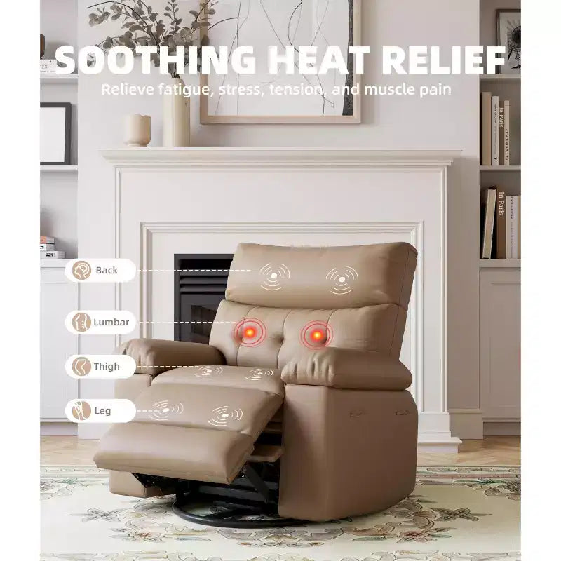 Fauteuil inclinable, pivotant et berçant extra-large avec massage et inclinaison électrique – Largeur du siège 68 cm, capacité 180 kg