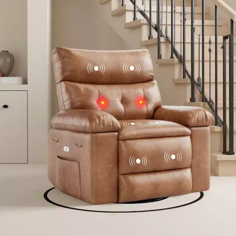 Fauteuil inclinable, pivotant et berçant extra-large avec massage et inclinaison électrique – Largeur du siège 68 cm, capacité 180 kg