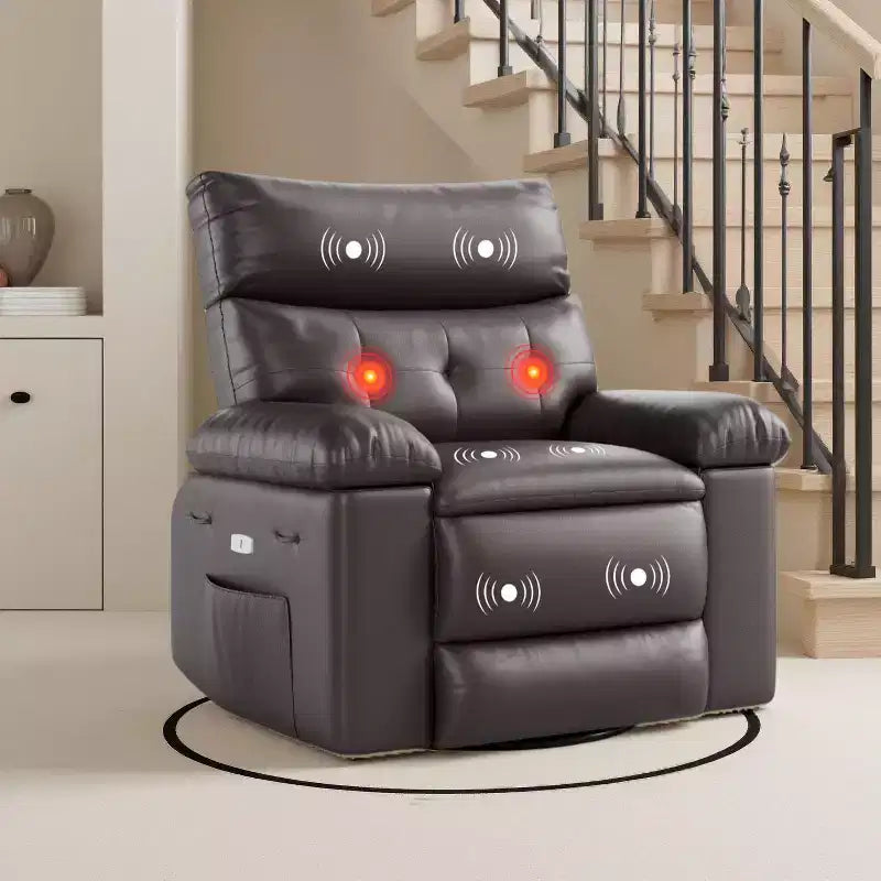 Fauteuil inclinable, pivotant et berçant extra-large avec massage et inclinaison électrique – Largeur du siège 68 cm, capacité 180 kg