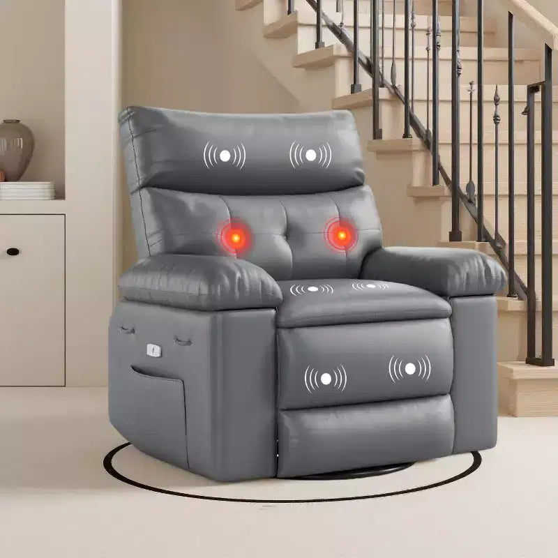 Fauteuil inclinable, pivotant et berçant extra-large avec massage et inclinaison électrique – Largeur du siège 68 cm, capacité 180 kg