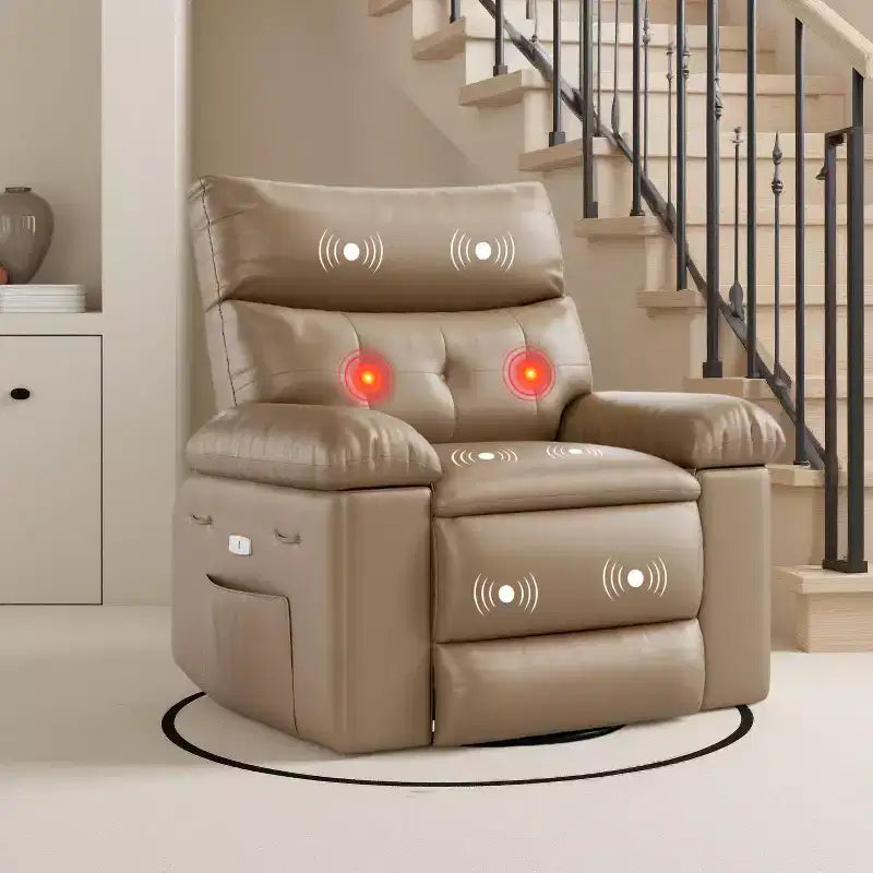 Fauteuil inclinable, pivotant et berçant extra-large avec massage et inclinaison électrique – Largeur du siège 68 cm, capacité 180 kg