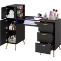 ELECWISH Portable Nail Desk with Drawers, Manicure Table Nail Desk for Nail Teck w/Glass Top and Wrist Rest, Nail Station Desk Metal Handles & Legs