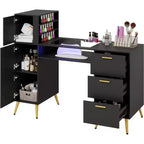 ELECWISH Portable Nail Desk with Drawers, Manicure Table Nail Desk for Nail Teck w/Glass Top and Wrist Rest, Nail Station Desk Metal Handles & Legs