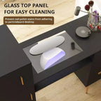 Table de manucure avec plateau en verre trempé, repose-poignet, 3 tiroirs et 3 étagères