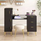 Table de manucure avec plateau en verre trempé, repose-poignet, 3 tiroirs et 3 étagères
