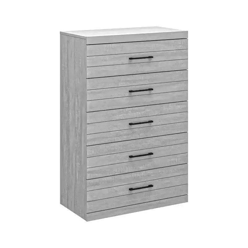 Commode à 5 tiroirs avec mécanisme de sécurité à verrouillage – 116,4 cm H x 78 cm L x 41 cm P, Chêne Gris Poussiéreux