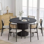 PexFix 52 Wood Round Dining Table Kitchen Table for 4-6 with Arc-Shaped Edge Top & Fluted Pedestal for Living/Dining Room Coffee Office Black