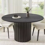 Table de salle à manger ronde en bois avec pied cannelé, 4 à 6 places – 132 cm de diamètre x 76 cm de hauteur