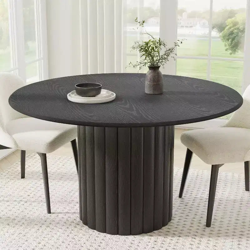 Table de salle à manger ronde en bois avec pied cannelé, 4 à 6 places – 132 cm de diamètre x 76 cm de hauteur