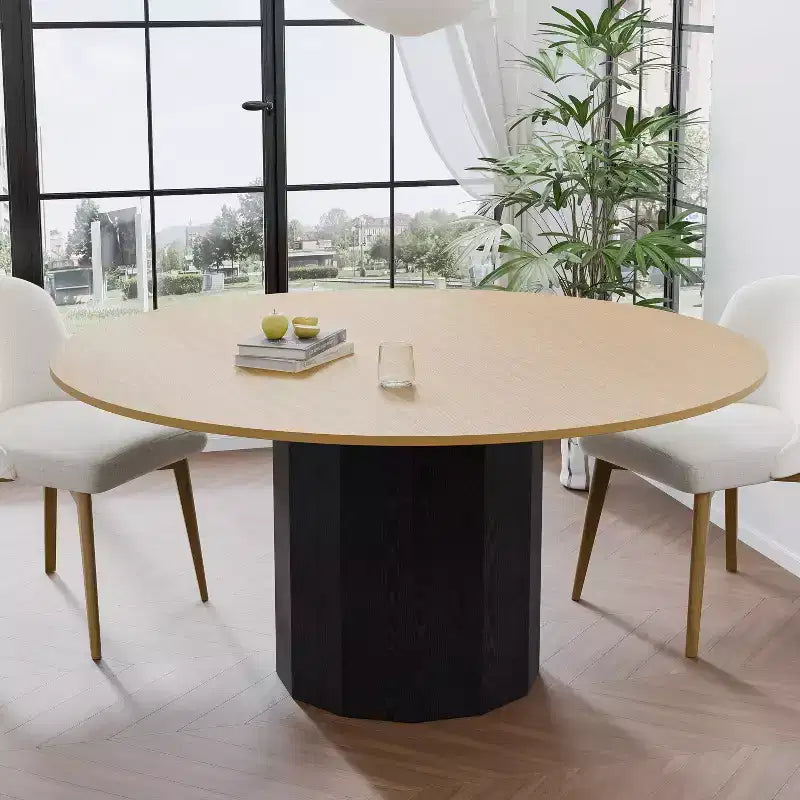 Table à manger ronde en bois massif avec pied cylindrique, 6 à 8 places – 152 cm de diamètre x 76 cm de hauteur