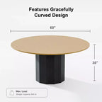 Table à manger ronde en bois massif avec pied cylindrique, 6 à 8 places – 152 cm de diamètre x 76 cm de hauteur