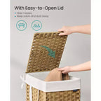 Panier à linge pliable avec couvercle et sac amovible, 36 litres, jaune