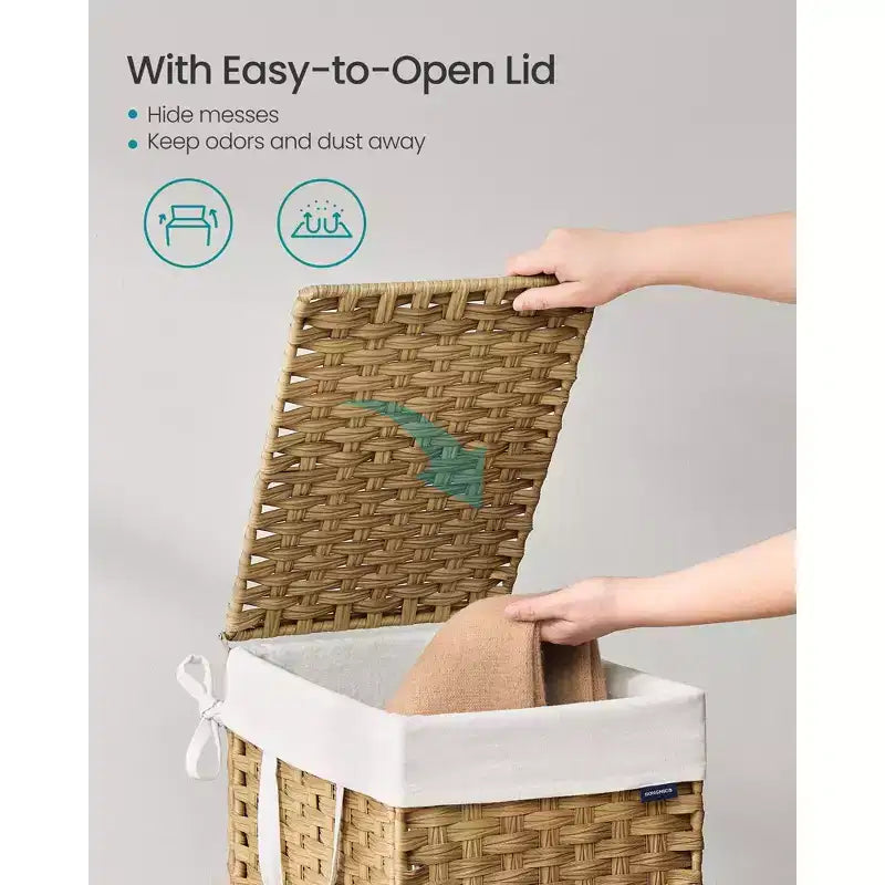 Panier à linge pliable avec couvercle et sac amovible, 36 litres, jaune