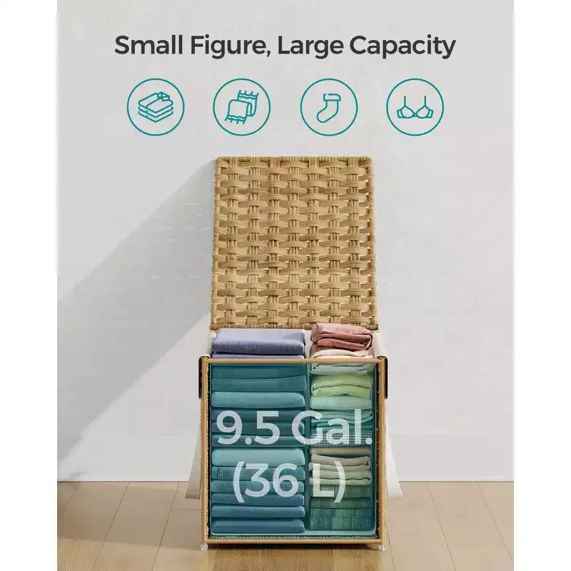 Panier à linge pliable avec couvercle et sac amovible, 36 litres, jaune