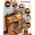 Meuble de bar à café de 55 pouces avec portes coulissantes de grange, range-bouteilles, éclairage LED et prises électriques